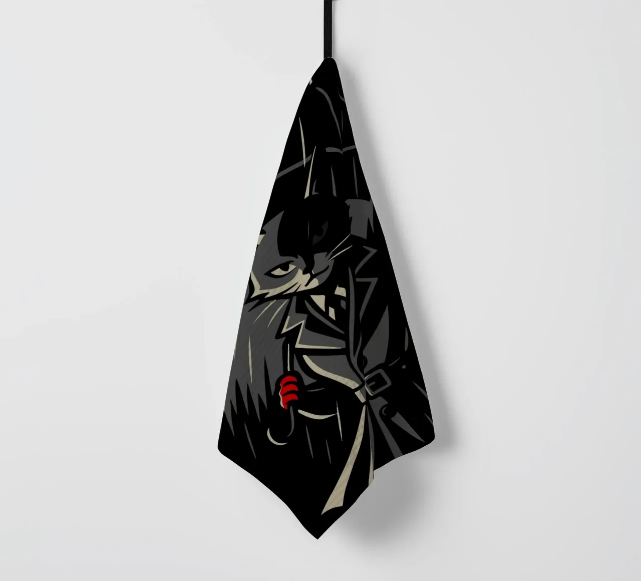 Mysterious cat in a trench coat - Noir animal motif tea towel by nanosh