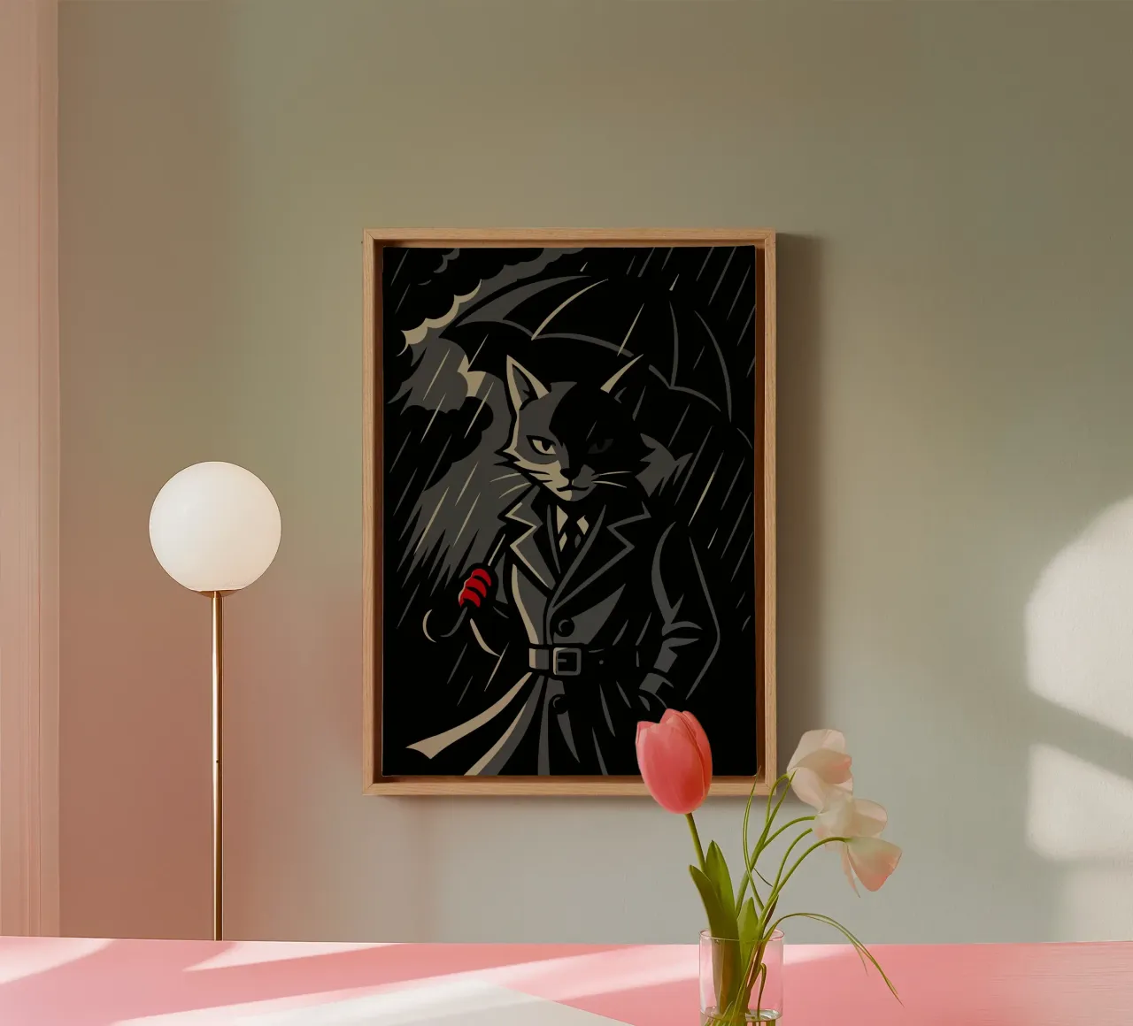 Mysterious cat in a trench coat - Noir animal motif canvas by nanosh