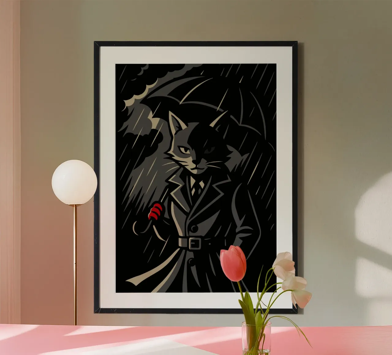 Mysterious cat in a trench coat - Noir animal motif poster by nanosh