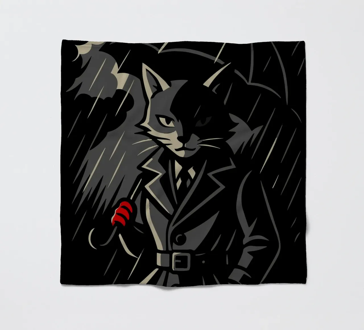 Geheimnisvolle Katze im Trenchcoat – Noir Tiermotiv Fleecedecke von nanosh
