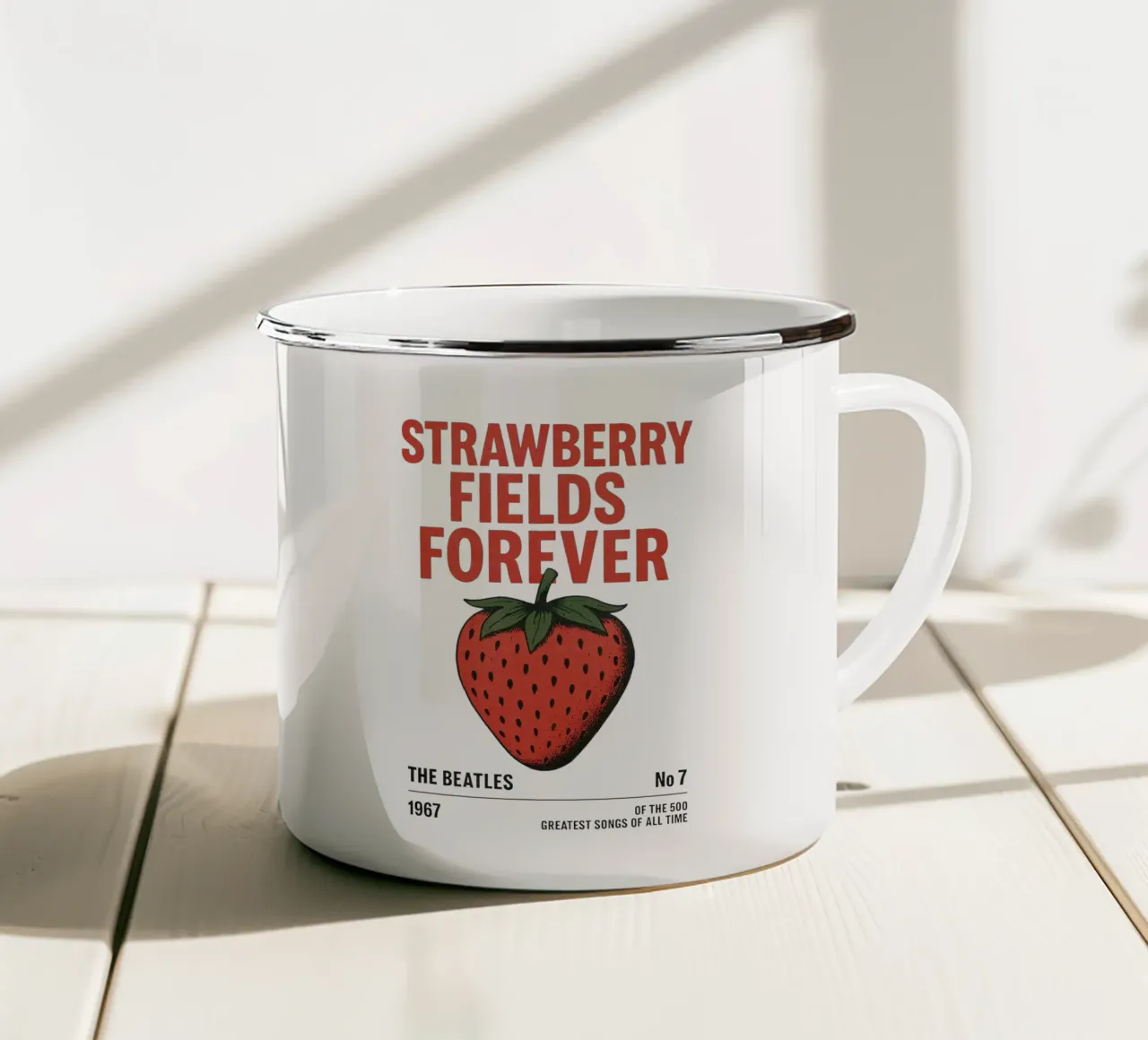 Strawberry Fields Forever – Beatles Poster tazza in smalto da Studio Mooodz