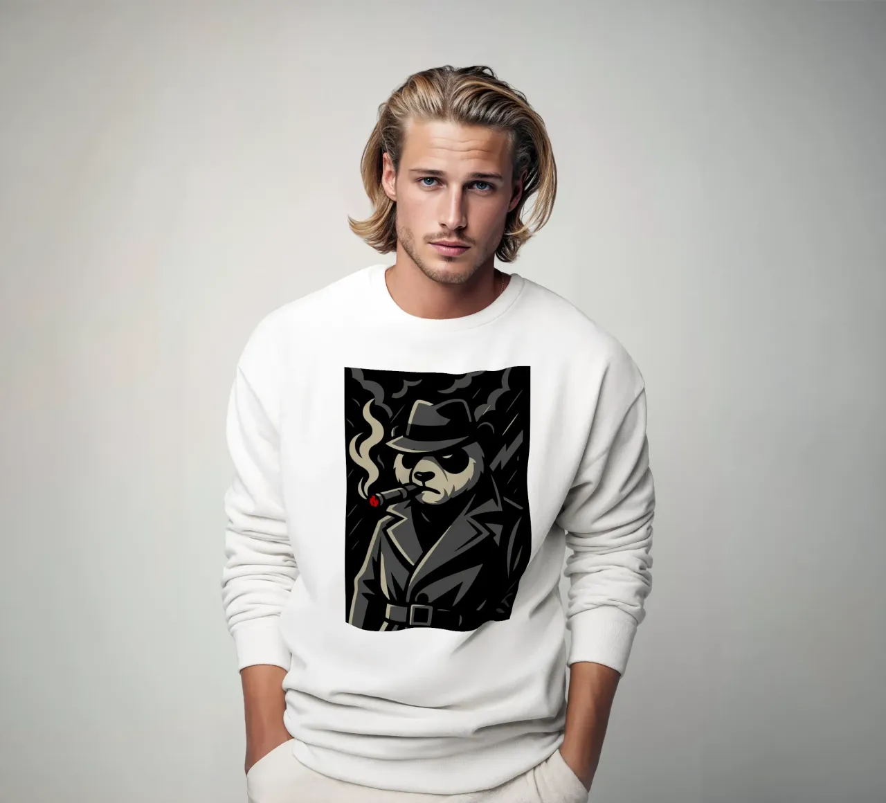 Panda in trench con sigaro - Motivo animale noir felpa da nanosh