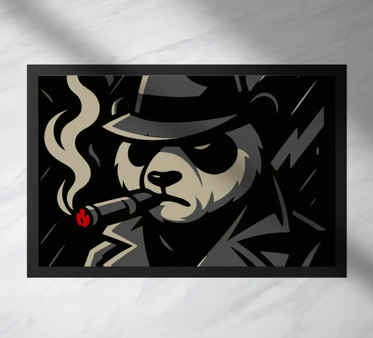 Panda in trench con sigaro - Motivo animale noir zerbino da nanosh