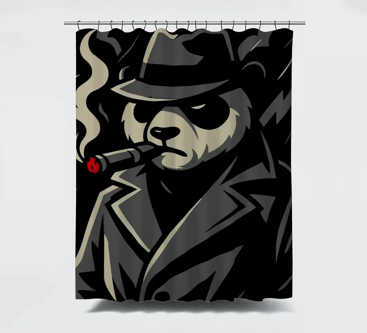 Panda in trench con sigaro - Motivo animale noir tenda da doccia da nanosh