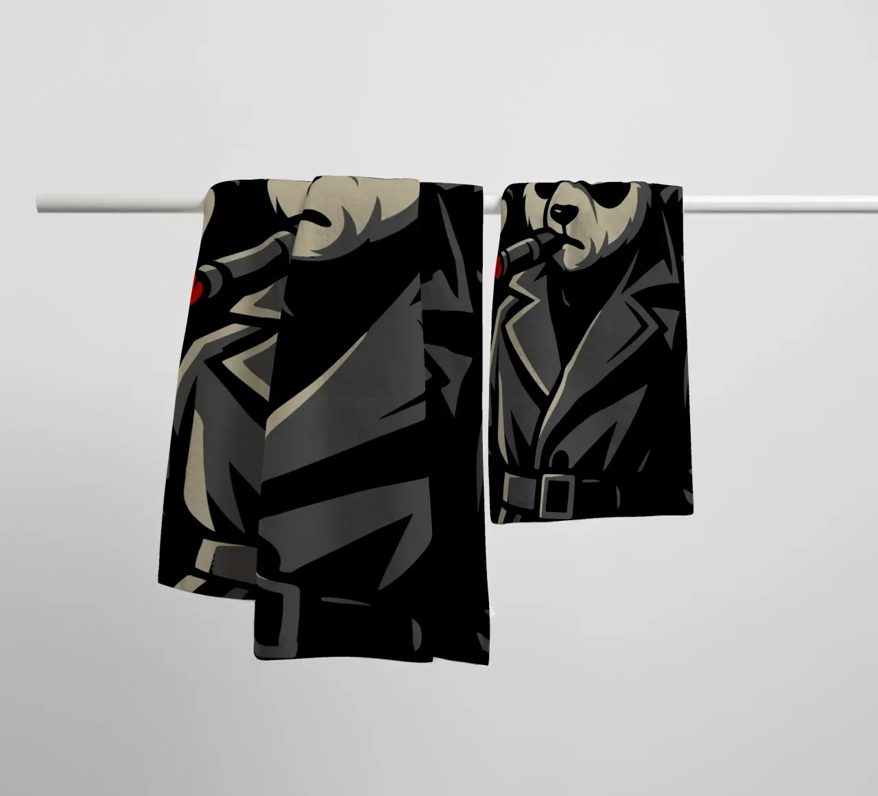 Panda in trench con sigaro - Motivo animale noir asciugamano da bagno da nanosh