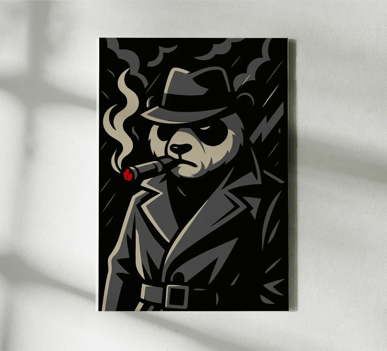 Panda in trench coat with cigar - Noir animal motif canvas by nanosh