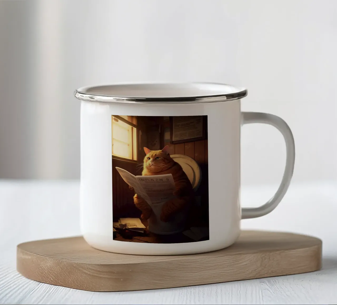Giornale da toilette per gatti grassi tazza in smalto da Purrfect Whiskers Art