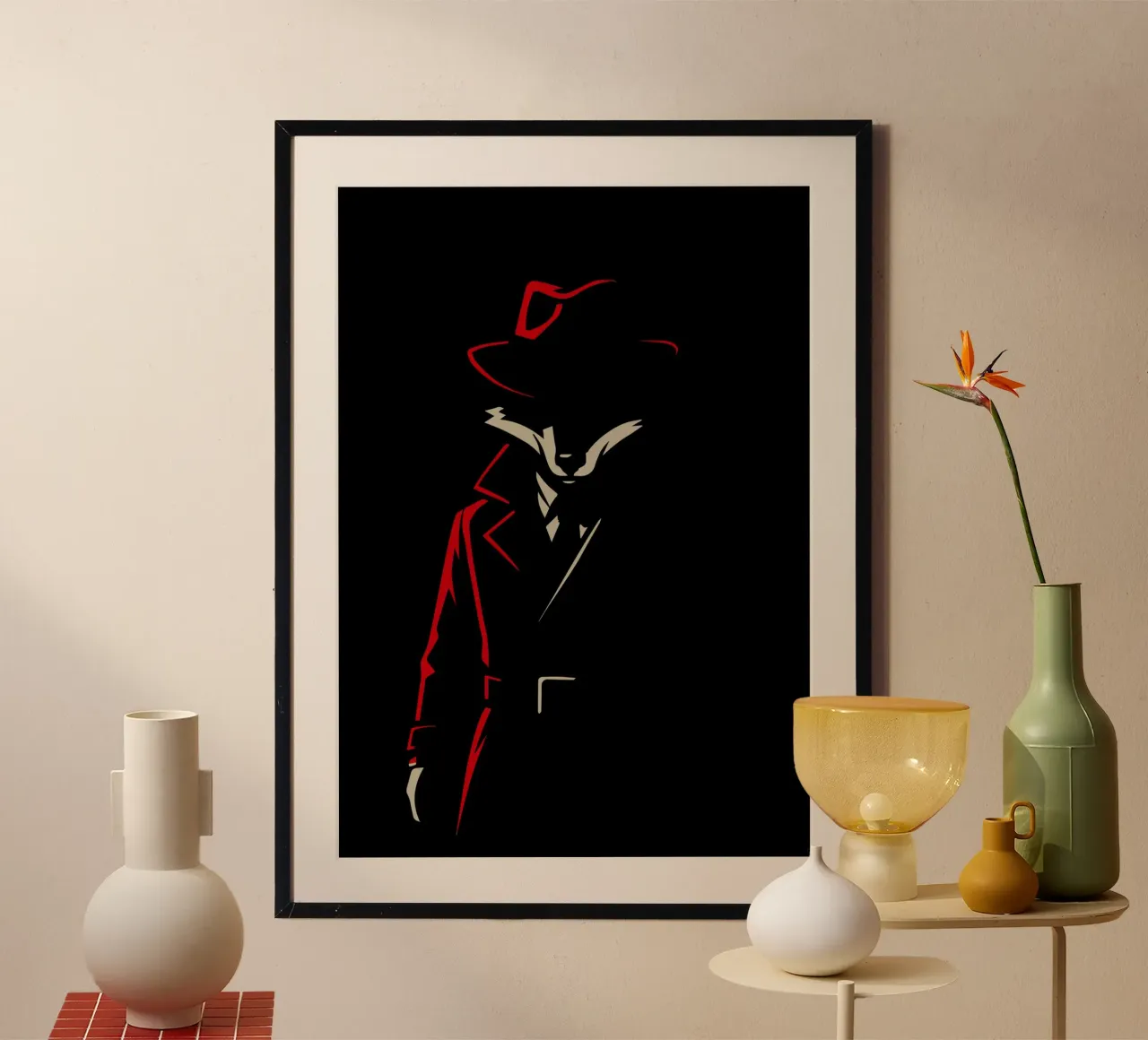 Fox in trench coat with red hat - Stylised motif hahnemühle by nanosh