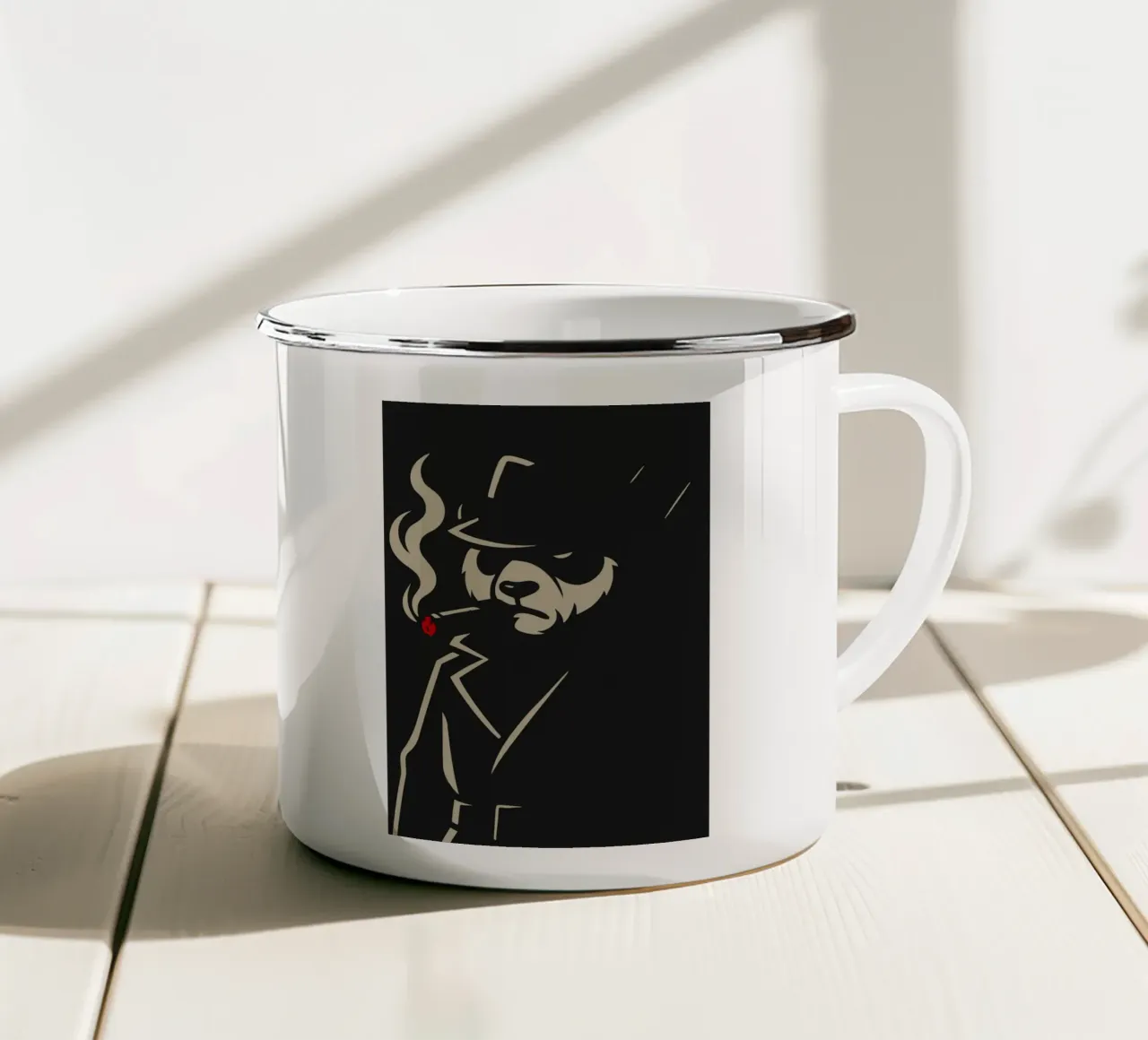 Panda in stile noir con sigaro - Motivo animale minimalista tazza in smalto da nanosh