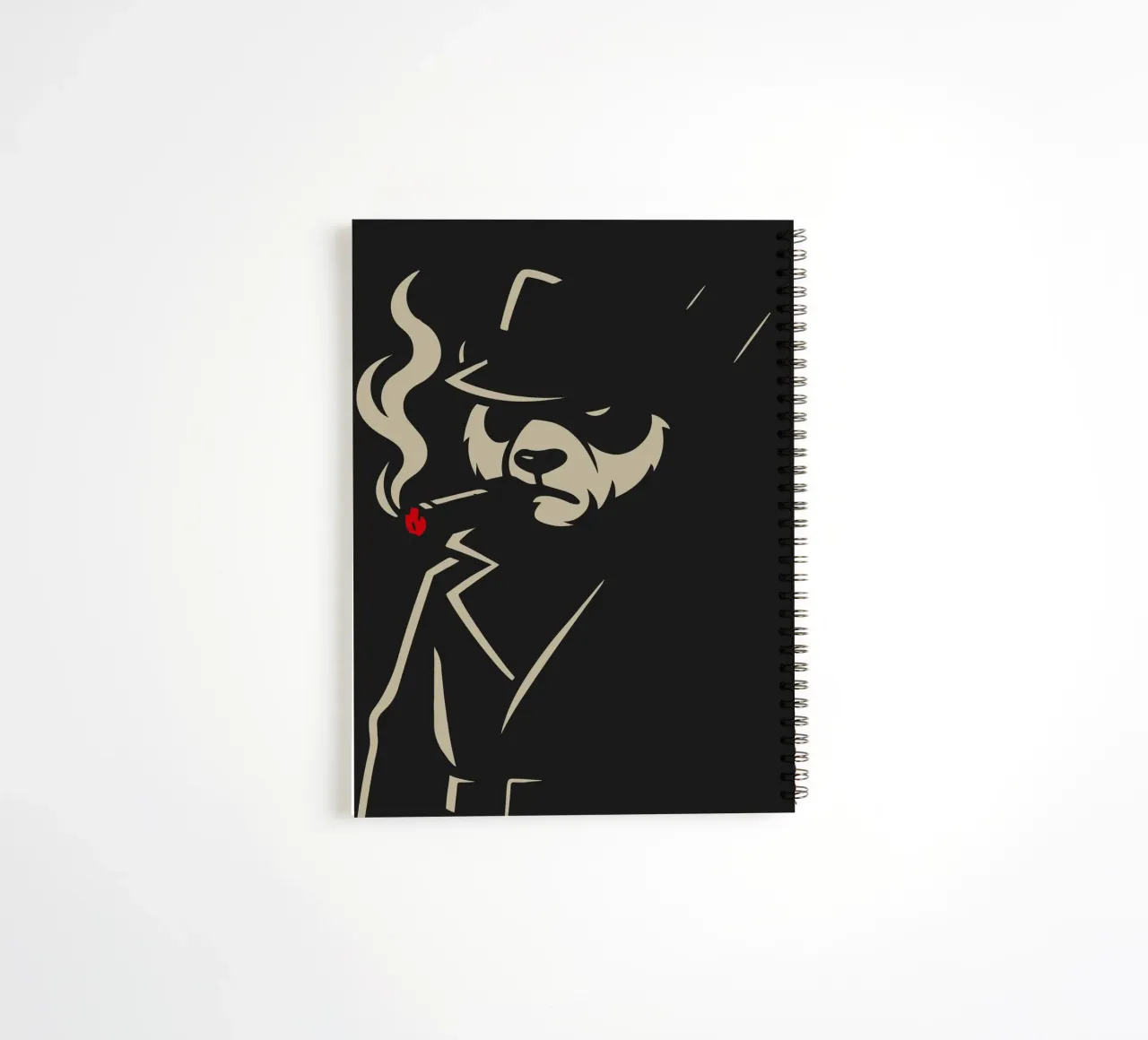 Panda in noir-stijl met sigaar - Minimalistisch dierenmotief notitieboek met spiraal van nanosh