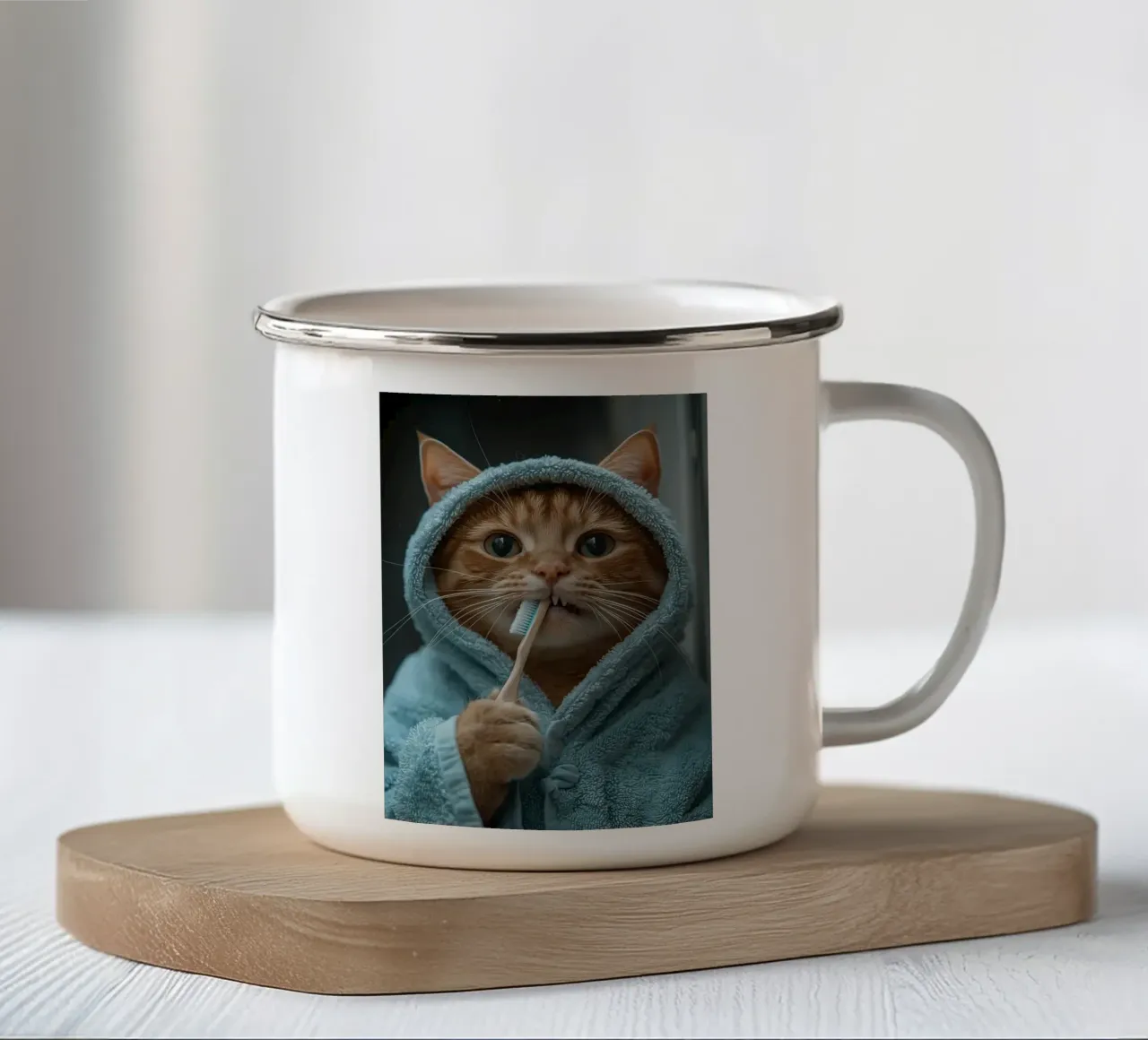 Gatto divertente che si lava i denti nel bagno tazza in smalto da Purrfect Whiskers Art