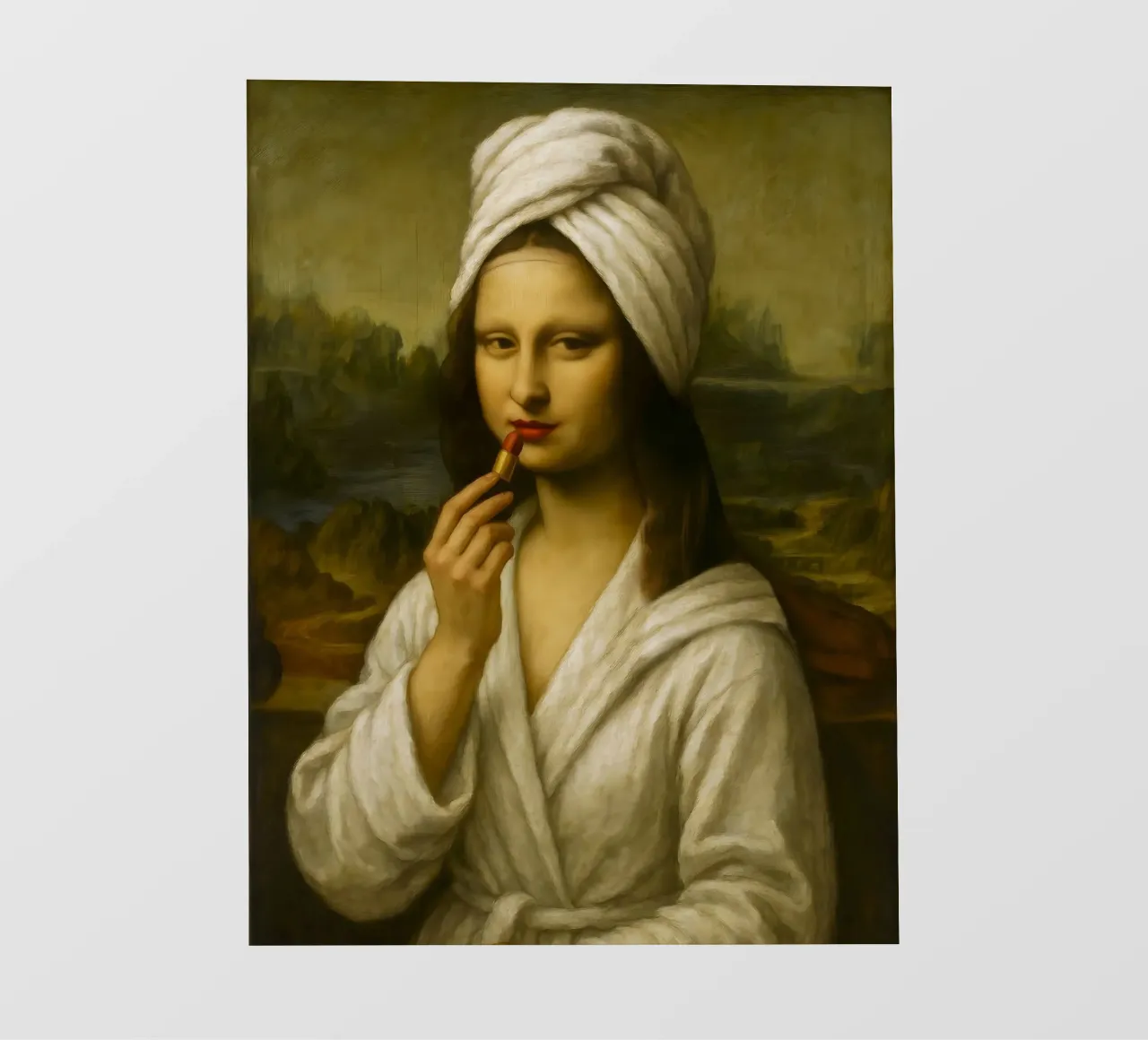 Mona Lisa Putting On Lipstick telo in pvc da ARTOMATIC