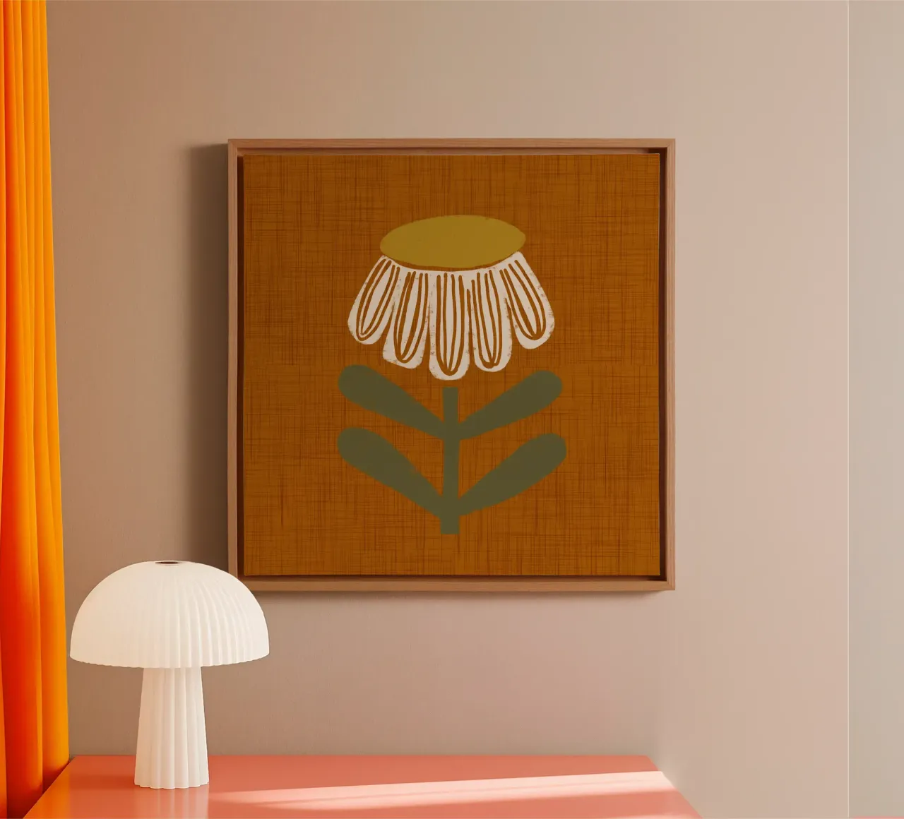 Retro Chamomile Flower on Rust canvas by susanacosta