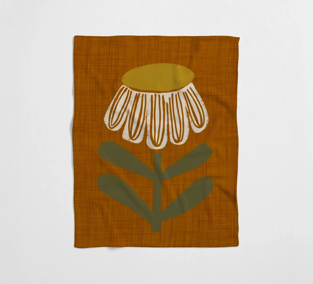 Retro Chamomile Flower on Rust fleece blanket by susanacosta