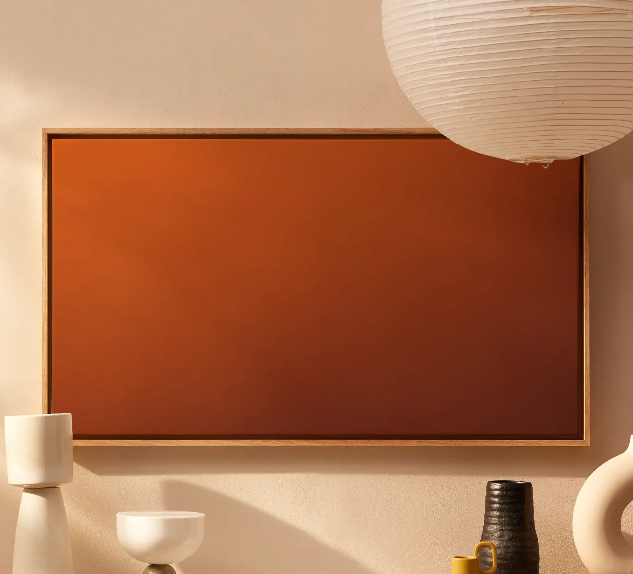 Dark warm orange abstract background canvas with Floater frame by DesignDoodle
