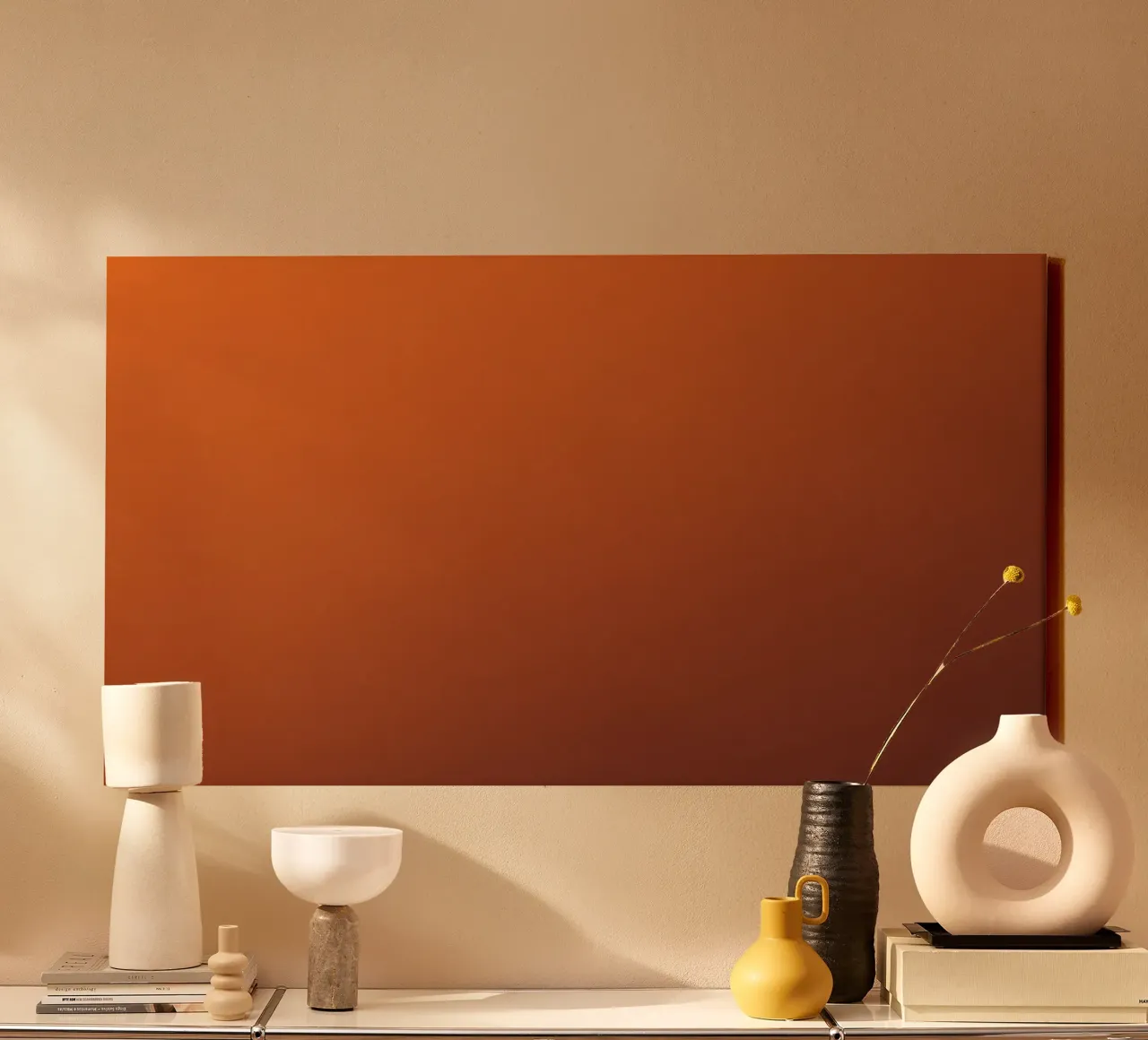 Dark warm orange abstract background canvas with Floater frame by DesignDoodle
