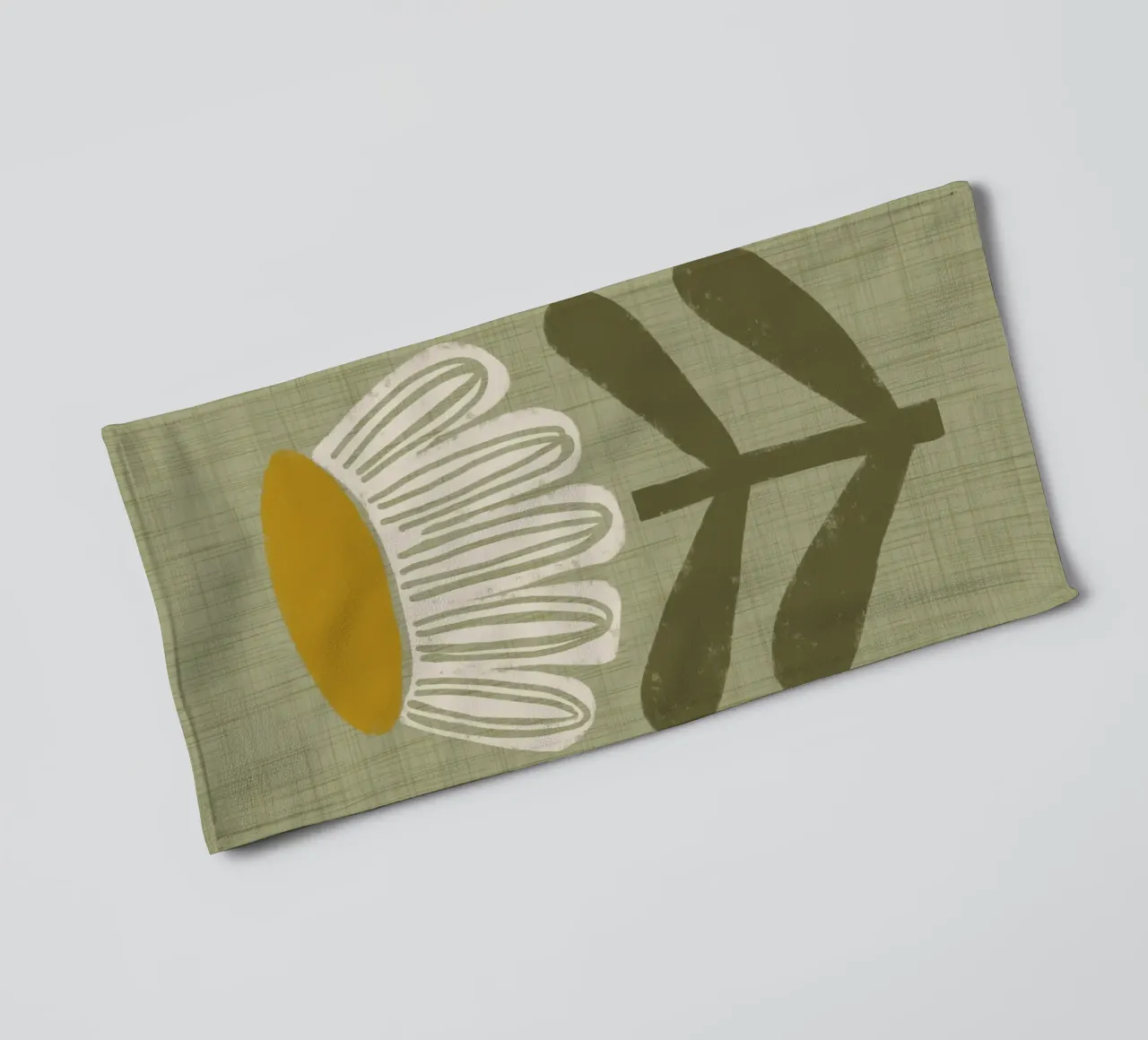 Retro Chamomile Flower on Sage towel by susanacosta