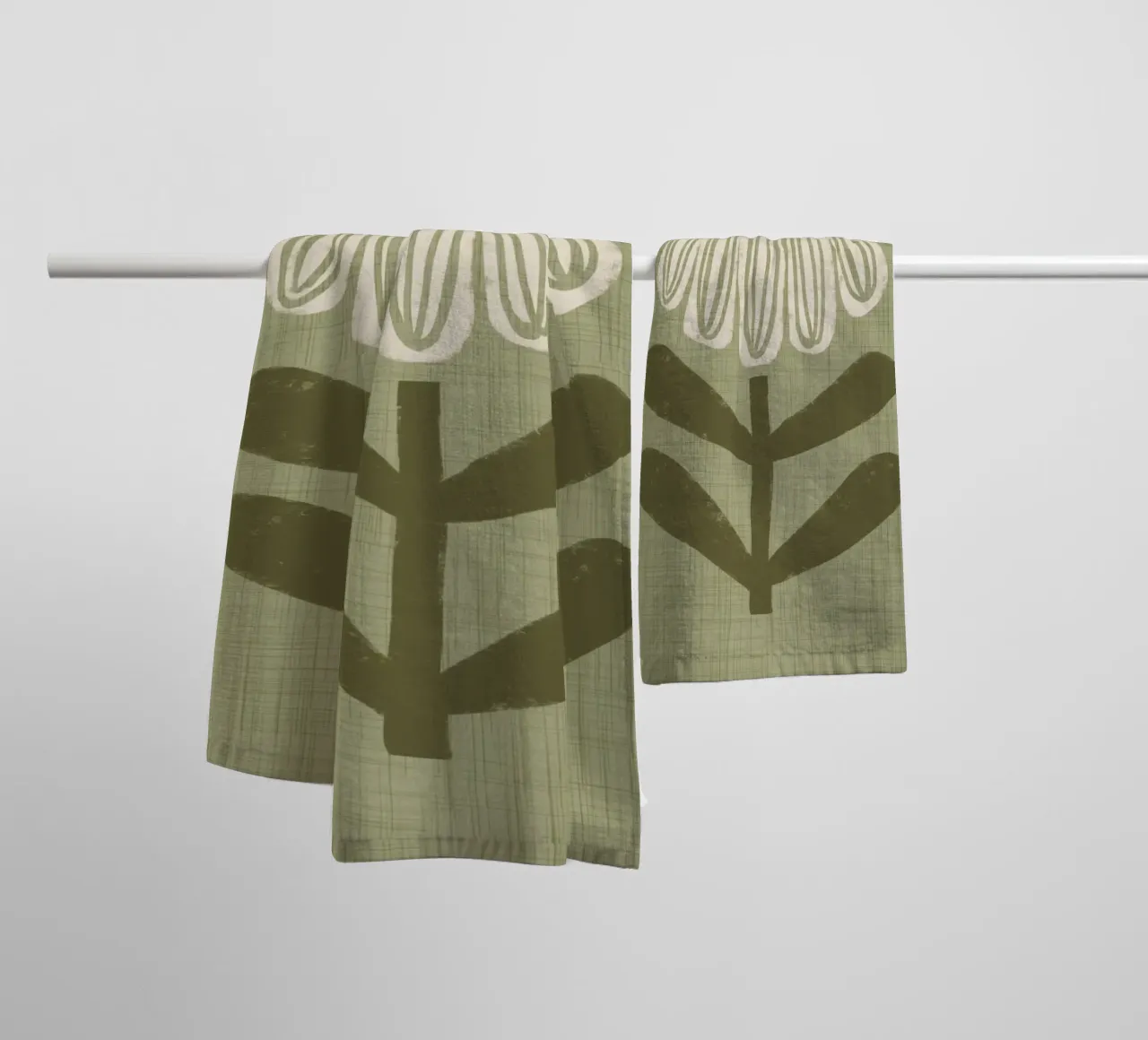 Retro Chamomile Flower on Sage towel by susanacosta