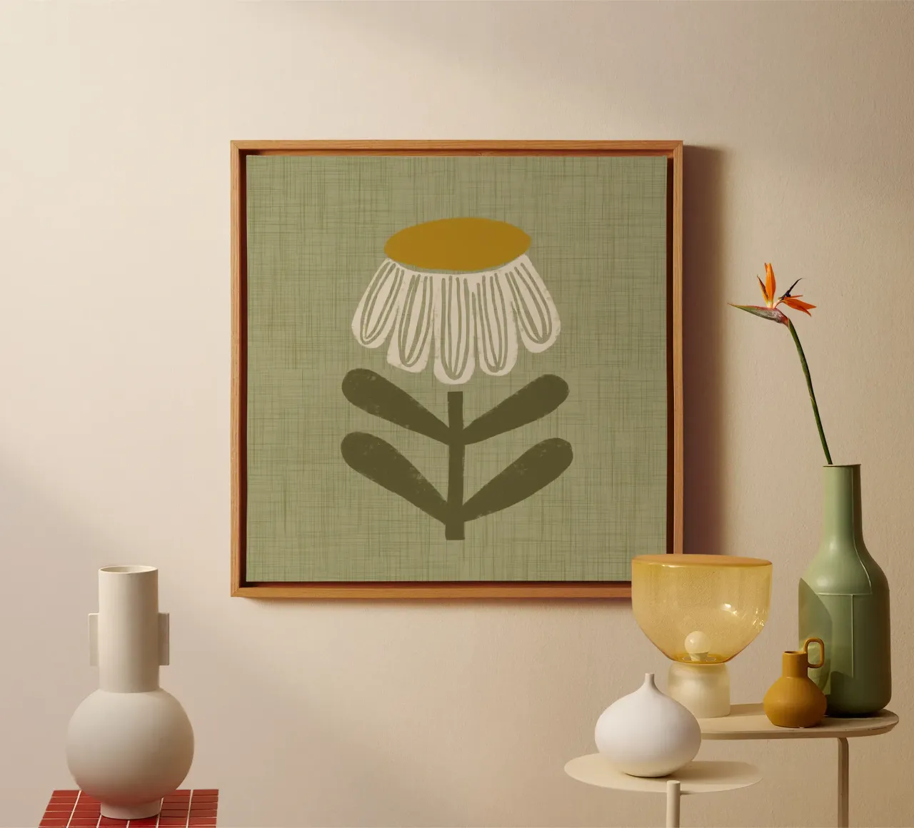 Retro Chamomile Flower on Sage canvas by susanacosta