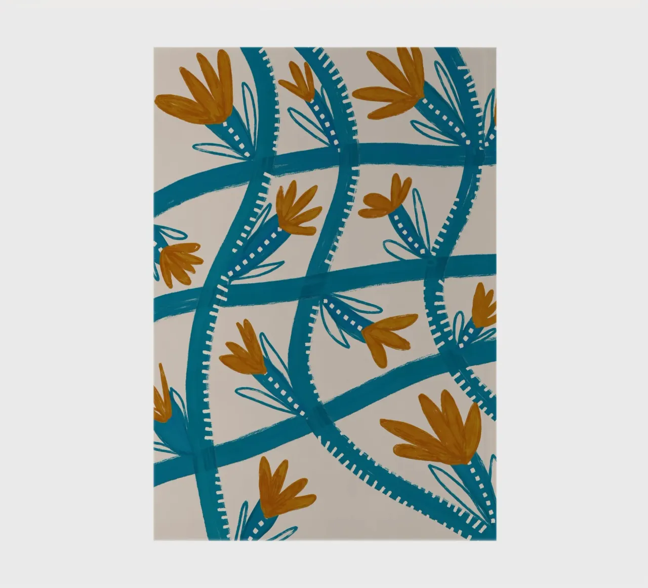 Modern Abstract Floral Pattern: Flowing Teal & Golden Flower notebook by susanacosta