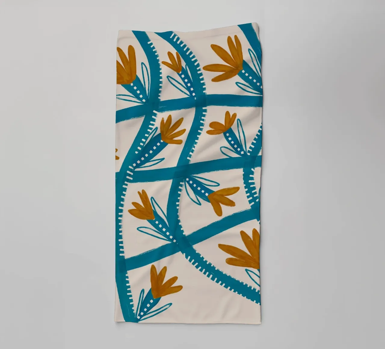 Modern Abstract Floral Pattern: Flowing Teal & Golden Flower towel by susanacosta