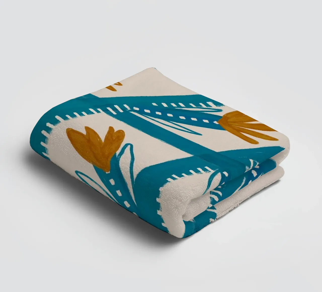 Modern Abstract Floral Pattern: Flowing Teal & Golden Flower towel by susanacosta