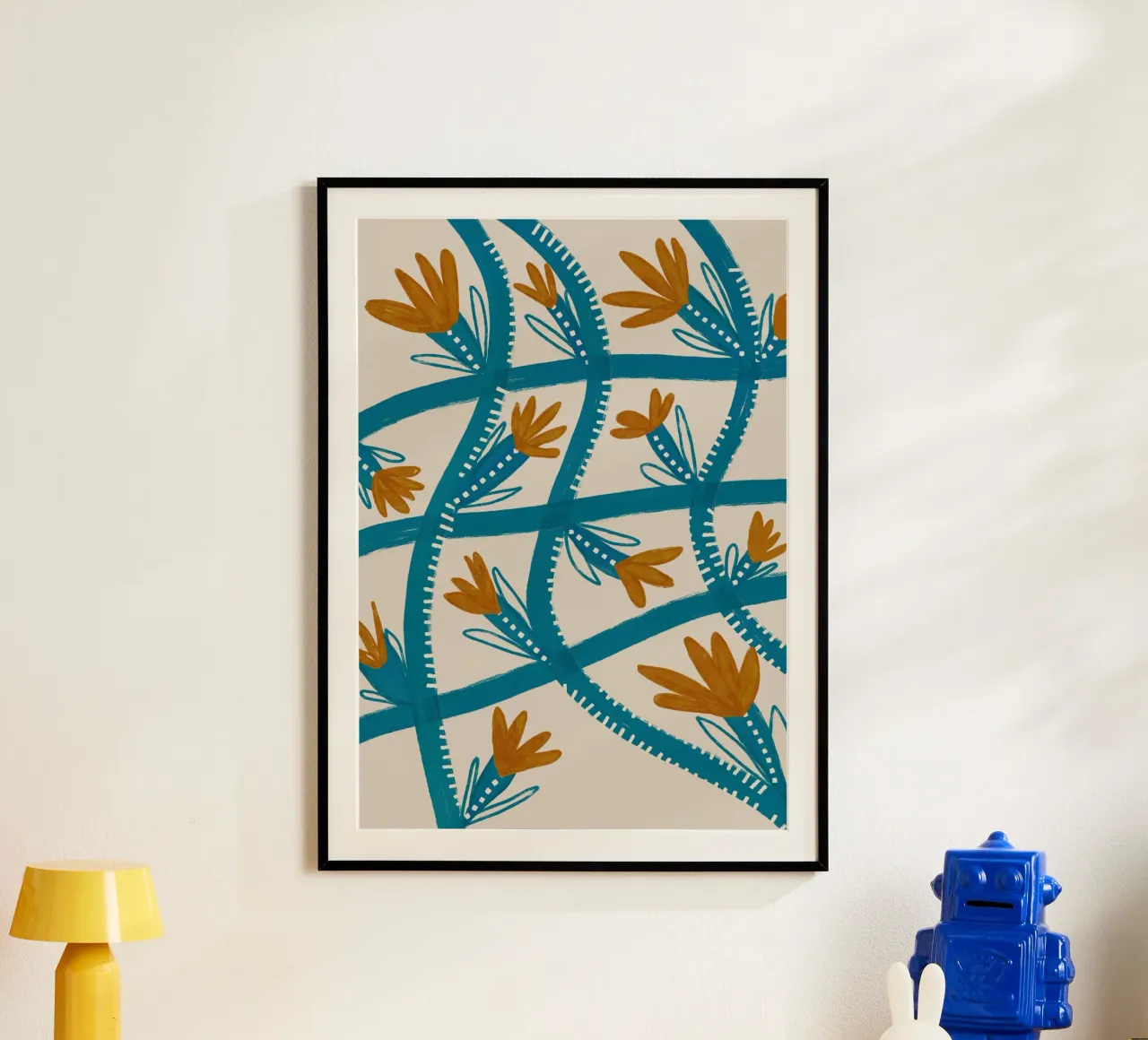 Modern Abstract Floral Pattern: Flowing Teal & Golden Flower hahnemühle by susanacosta