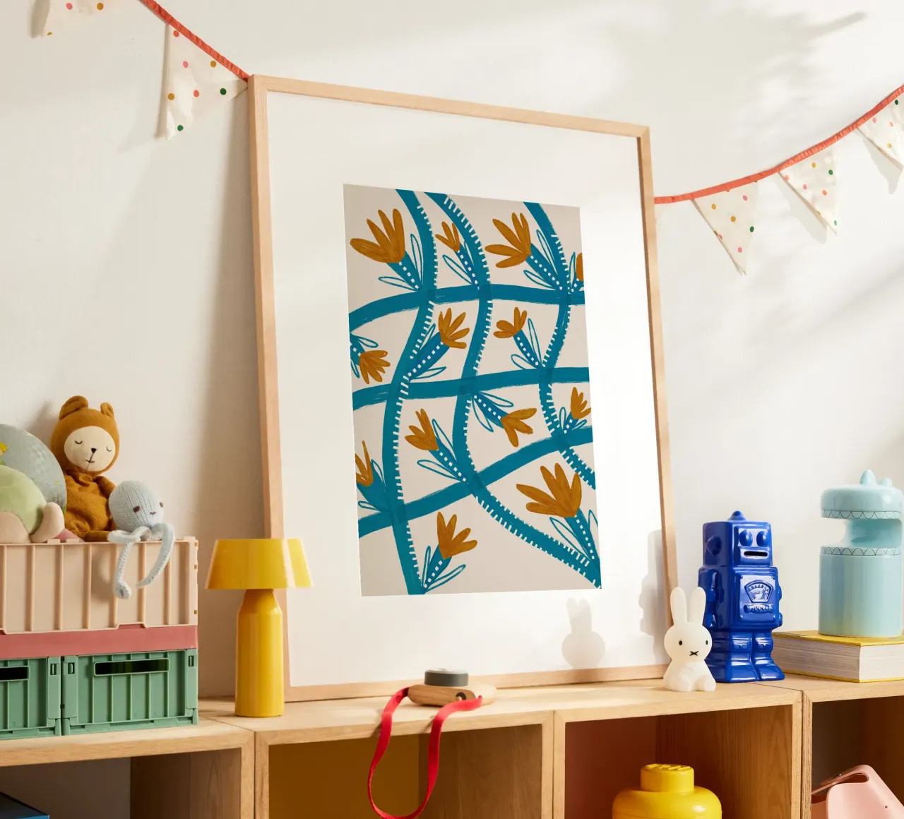 Modern Abstract Floral Pattern: Flowing Teal & Golden Flower hahnemühle by susanacosta