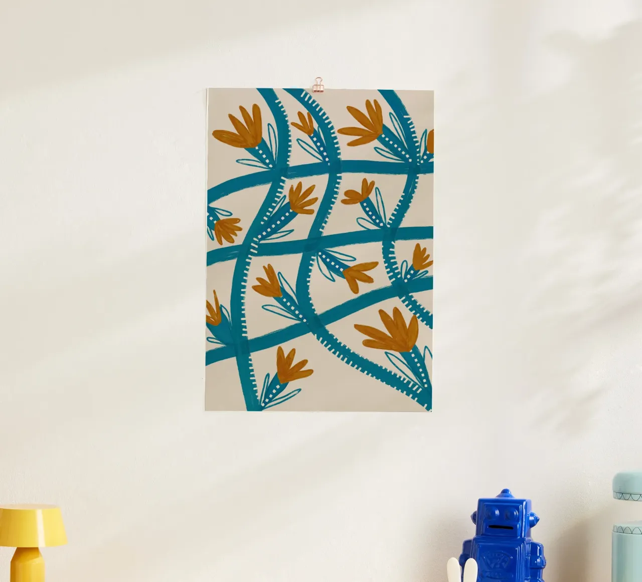 Modern Abstract Floral Pattern: Flowing Teal & Golden Flower hahnemühle by susanacosta