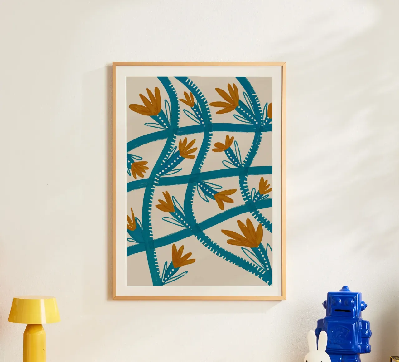 Modern Abstract Floral Pattern: Flowing Teal & Golden Flower hahnemühle by susanacosta