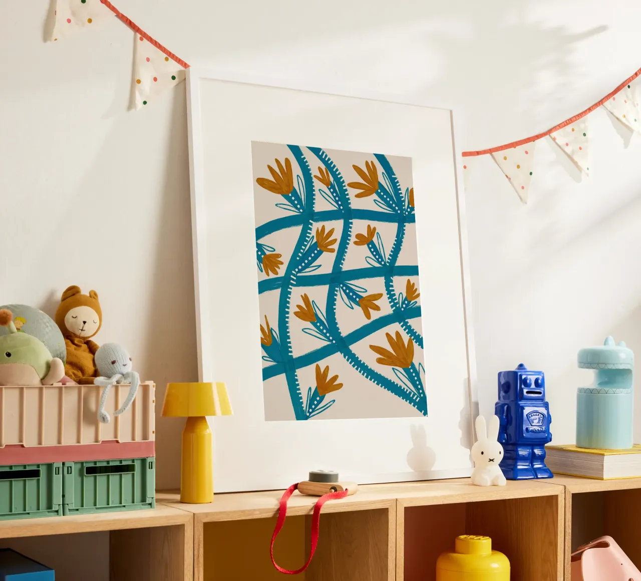 Modern Abstract Floral Pattern: Flowing Teal & Golden Flower hahnemühle by susanacosta