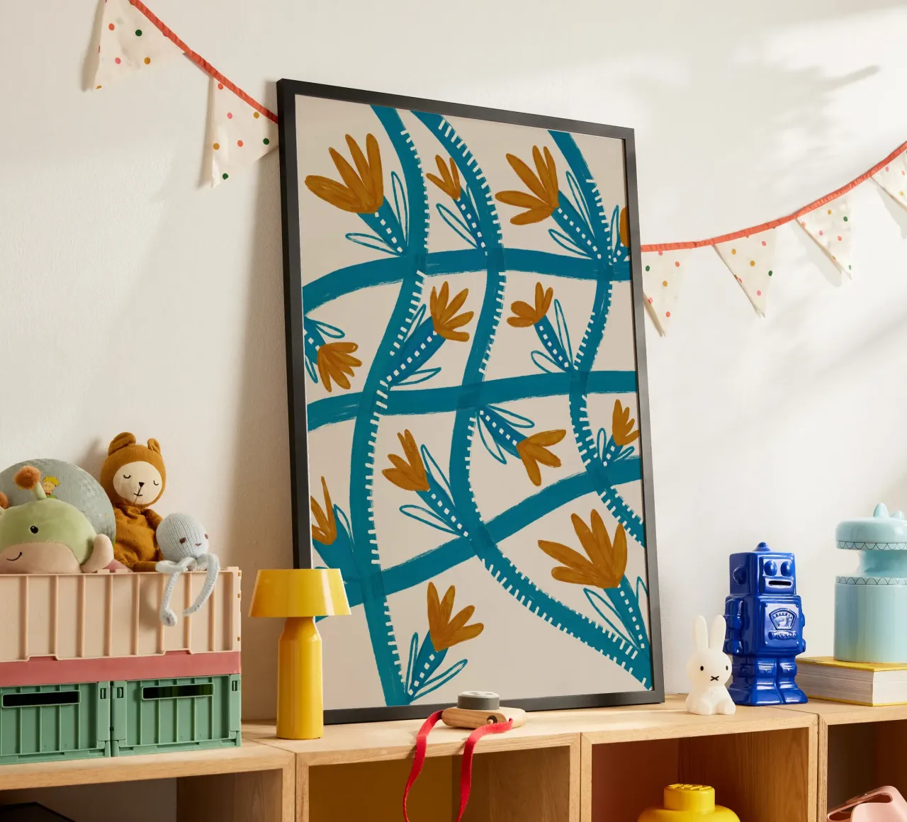 Modern Abstract Floral Pattern: Flowing Teal & Golden Flower hahnemühle by susanacosta