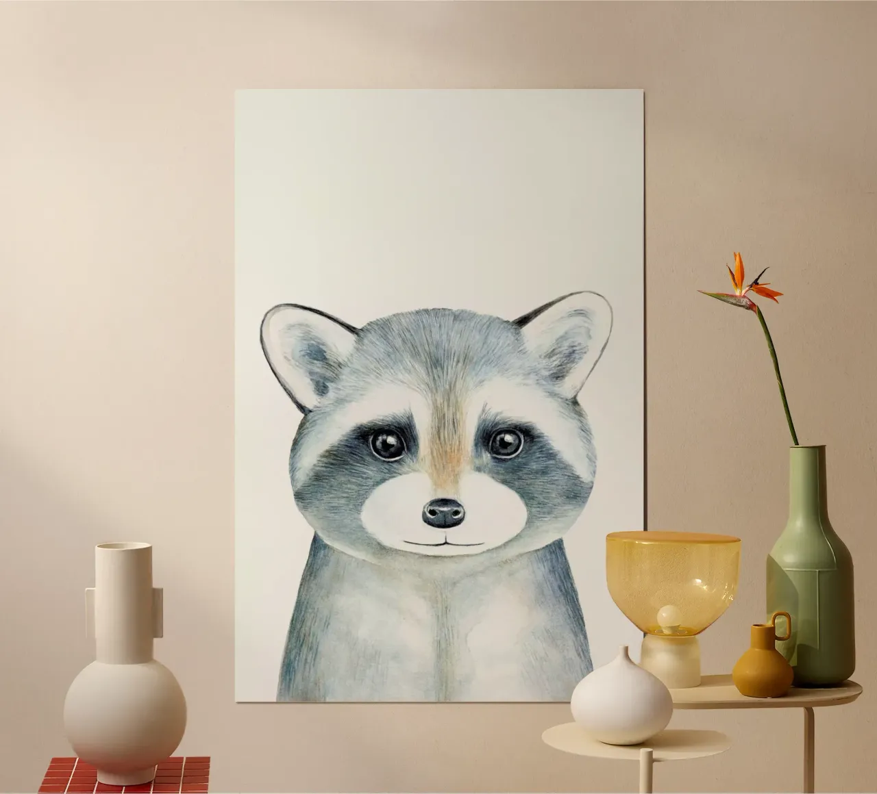 Ronnie The Racoon poster con telaio in plastica da Little Flourishes
