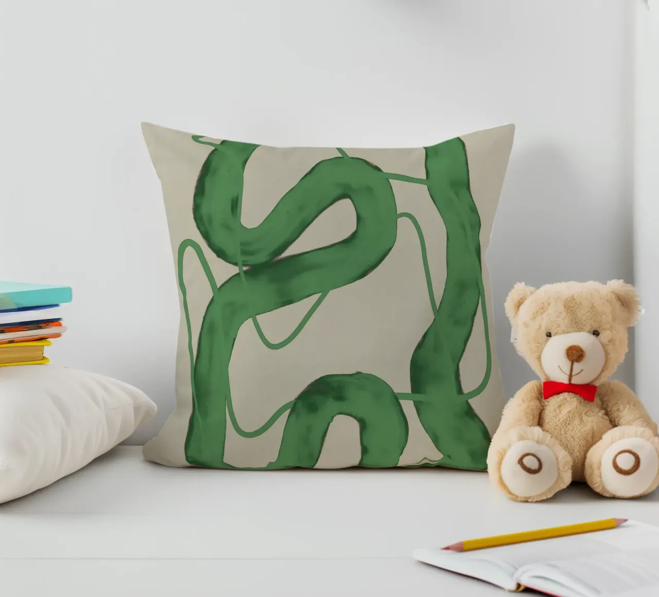 Linea verde astratta in grassetto cuscino da Little Dean
