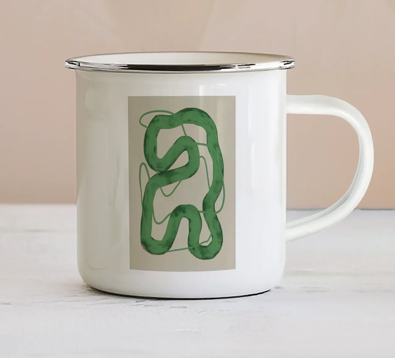 Linea verde astratta in grassetto tazza in smalto da Little Dean