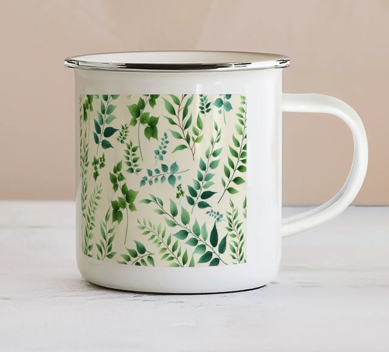 Greenery Botanical Print Green enamel mug by SilverPegasus