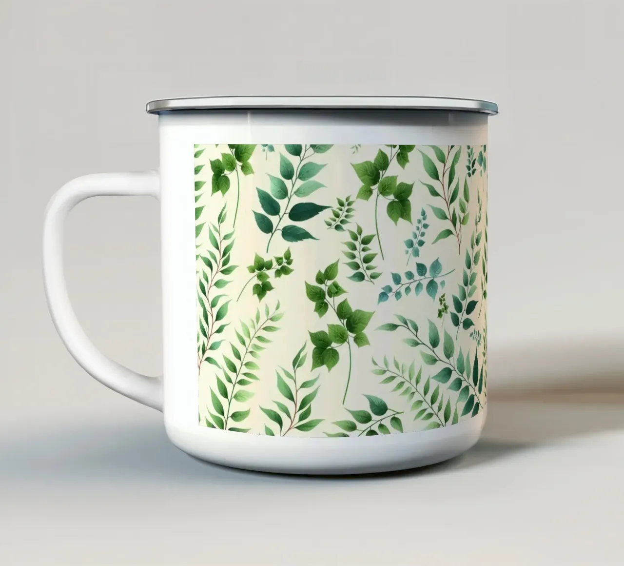 Greenery Botanical Print Green enamel mug by SilverPegasus