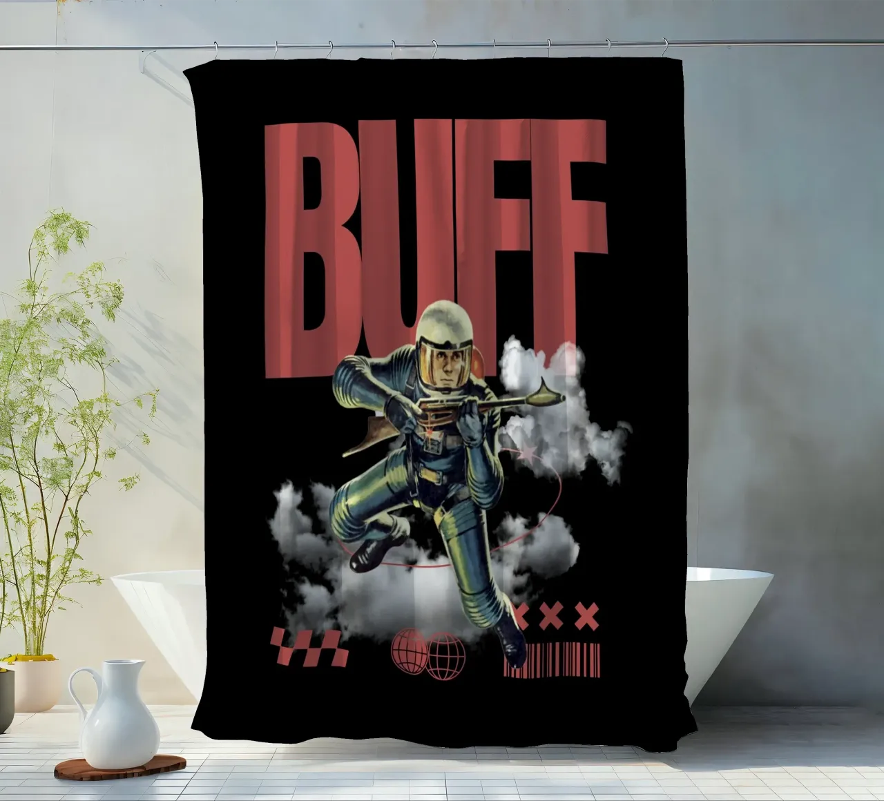 BUFF shower curtain by Einfach Uebel