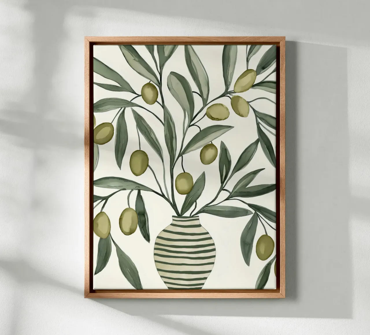 Rami d'ulivo in un vaso Arte mediterranea italiana d'epoca tela con Cornice a cassetta da Gentle Echoes Art
