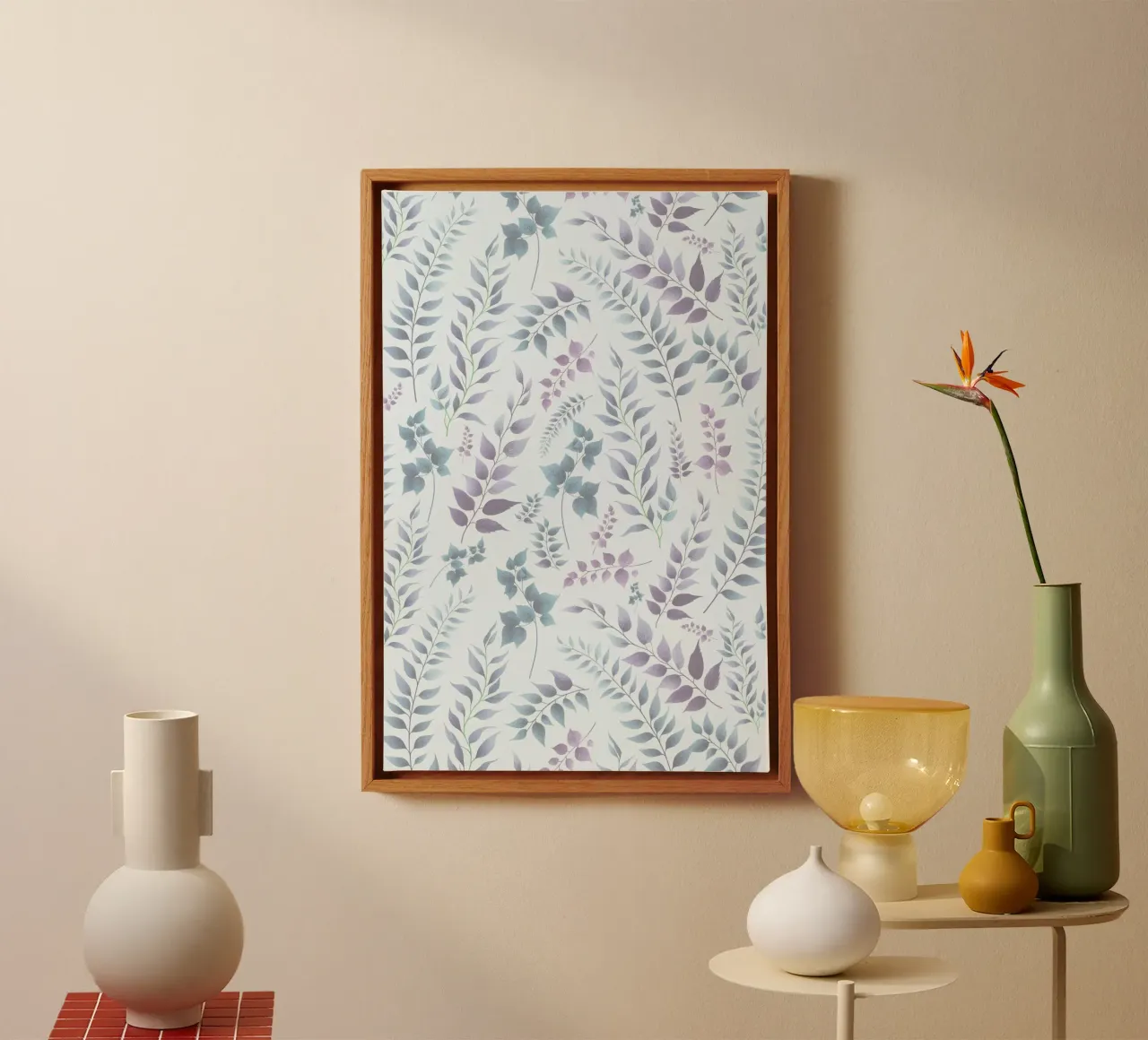 Greenery Botanische print paarsblauw canvas met Baklijst van SilverPegasus