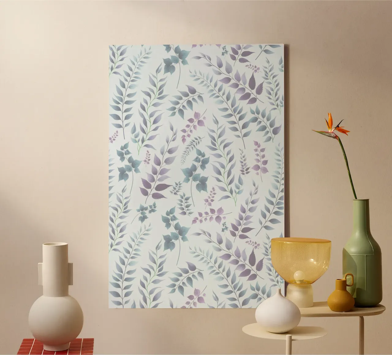 Greenery Botanische print paarsblauw canvas met Baklijst van SilverPegasus