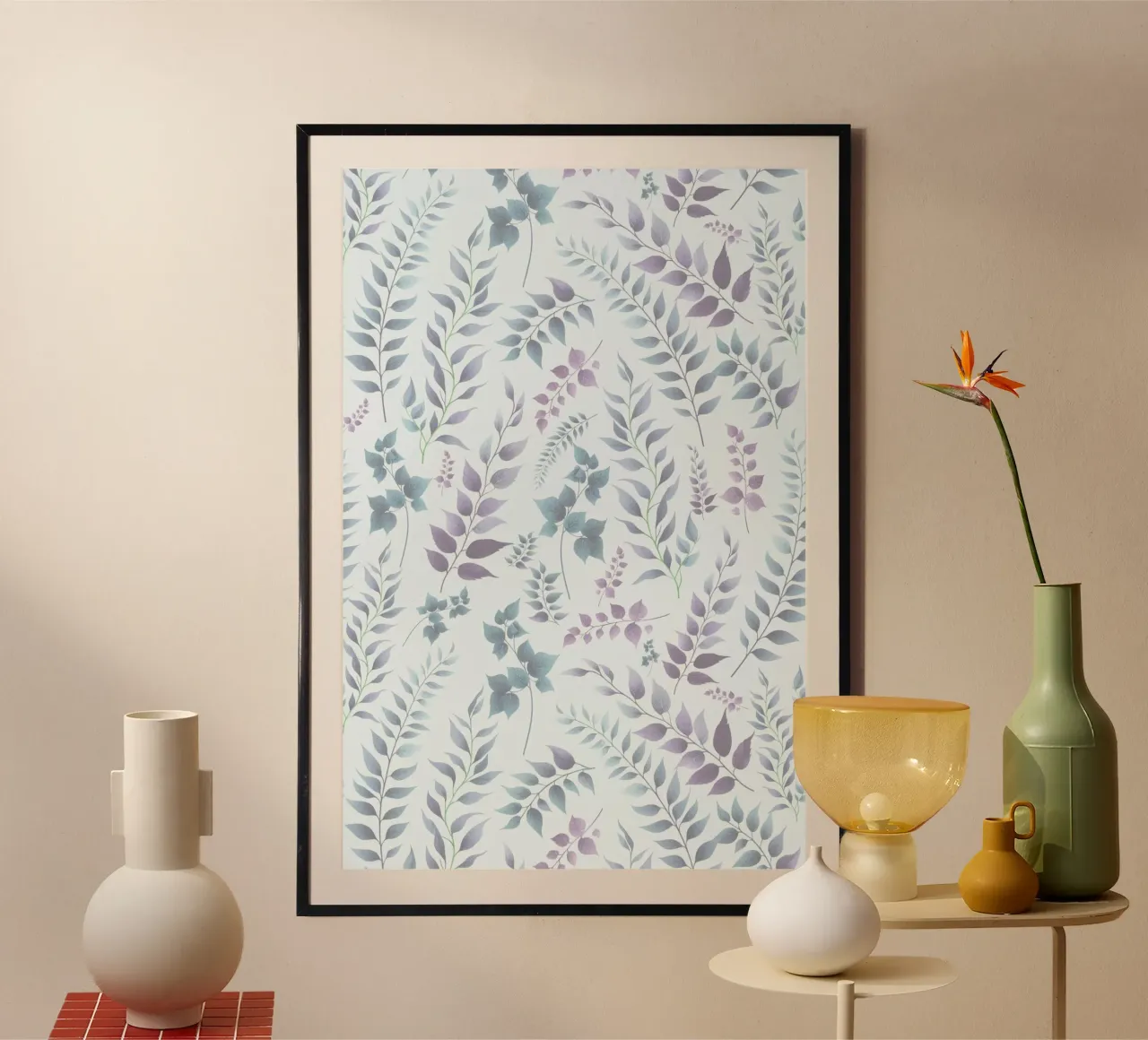 Stampa botanica Greenery Viola Blu poster con telaio in plastica da SilverPegasus