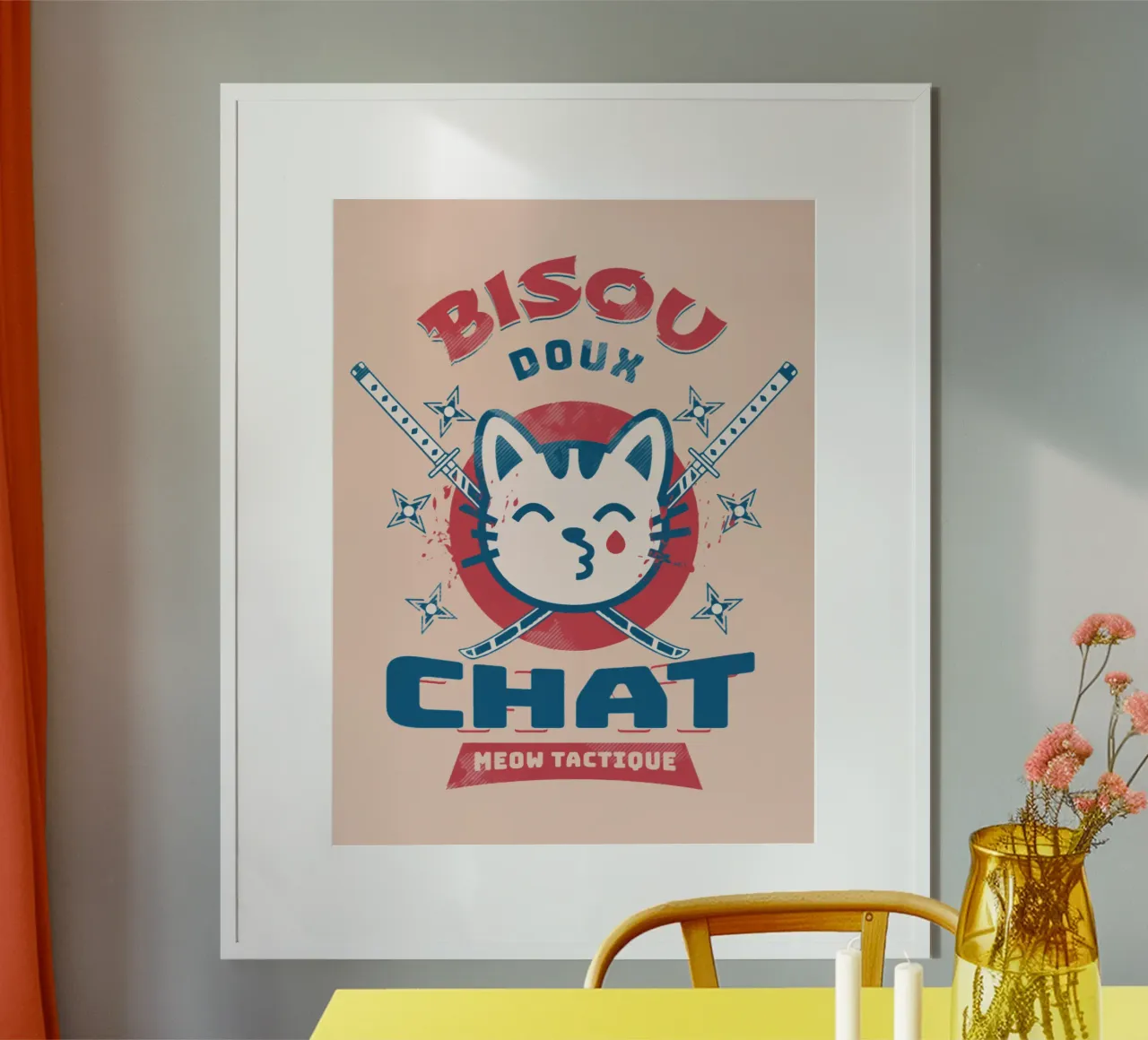 Gatto dal bacio morbido poster con telaio in plastica da Gunawan Rb