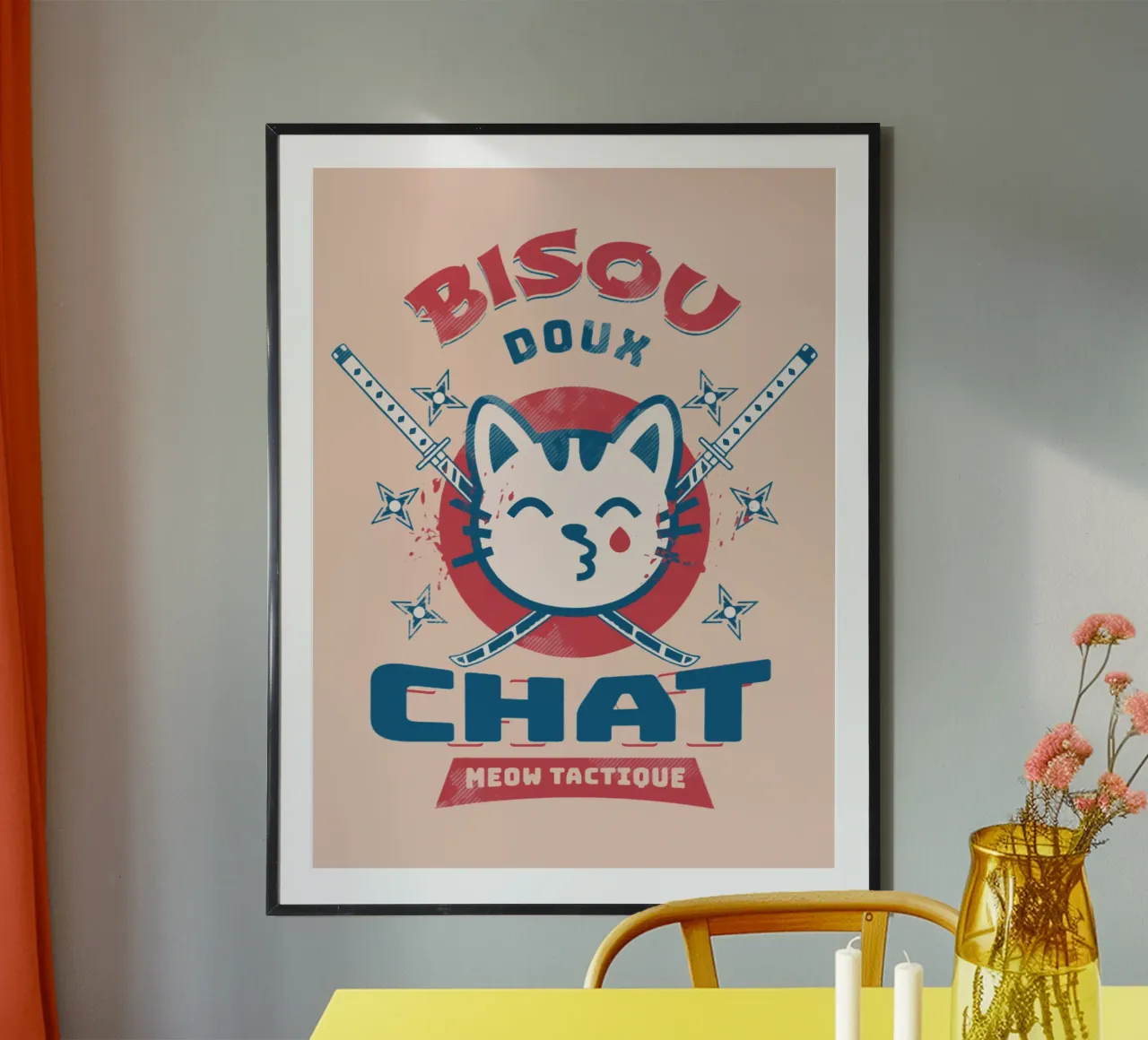 Gatto dal bacio morbido poster con telaio in plastica da Gunawan Rb