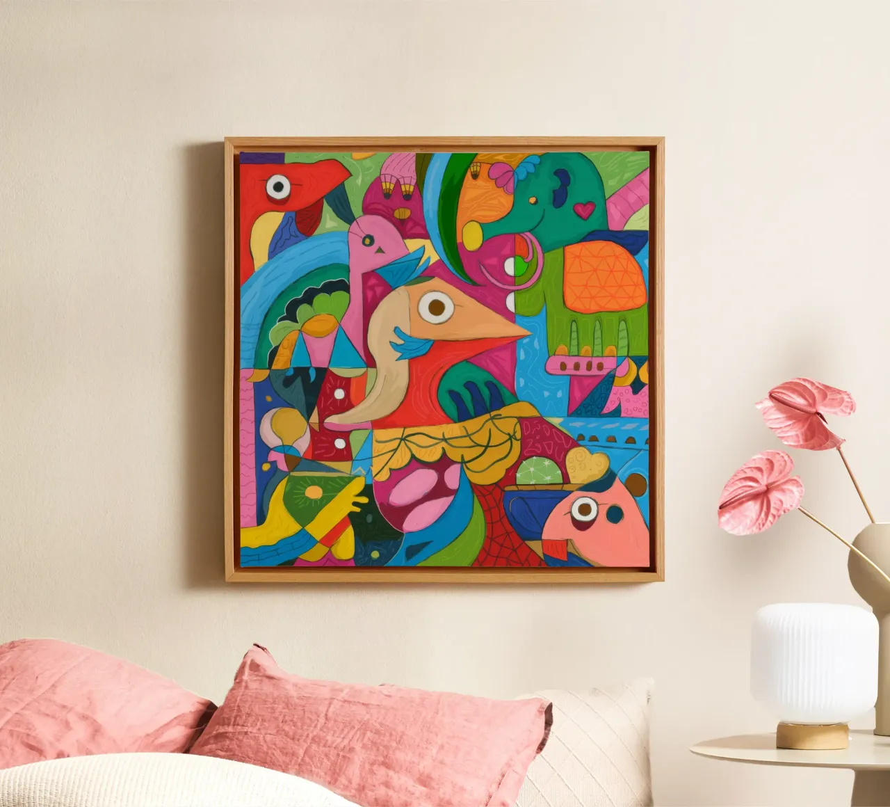 Kleurrijk abstract wonderland canvas met Baklijst van Monarco Virtuoso