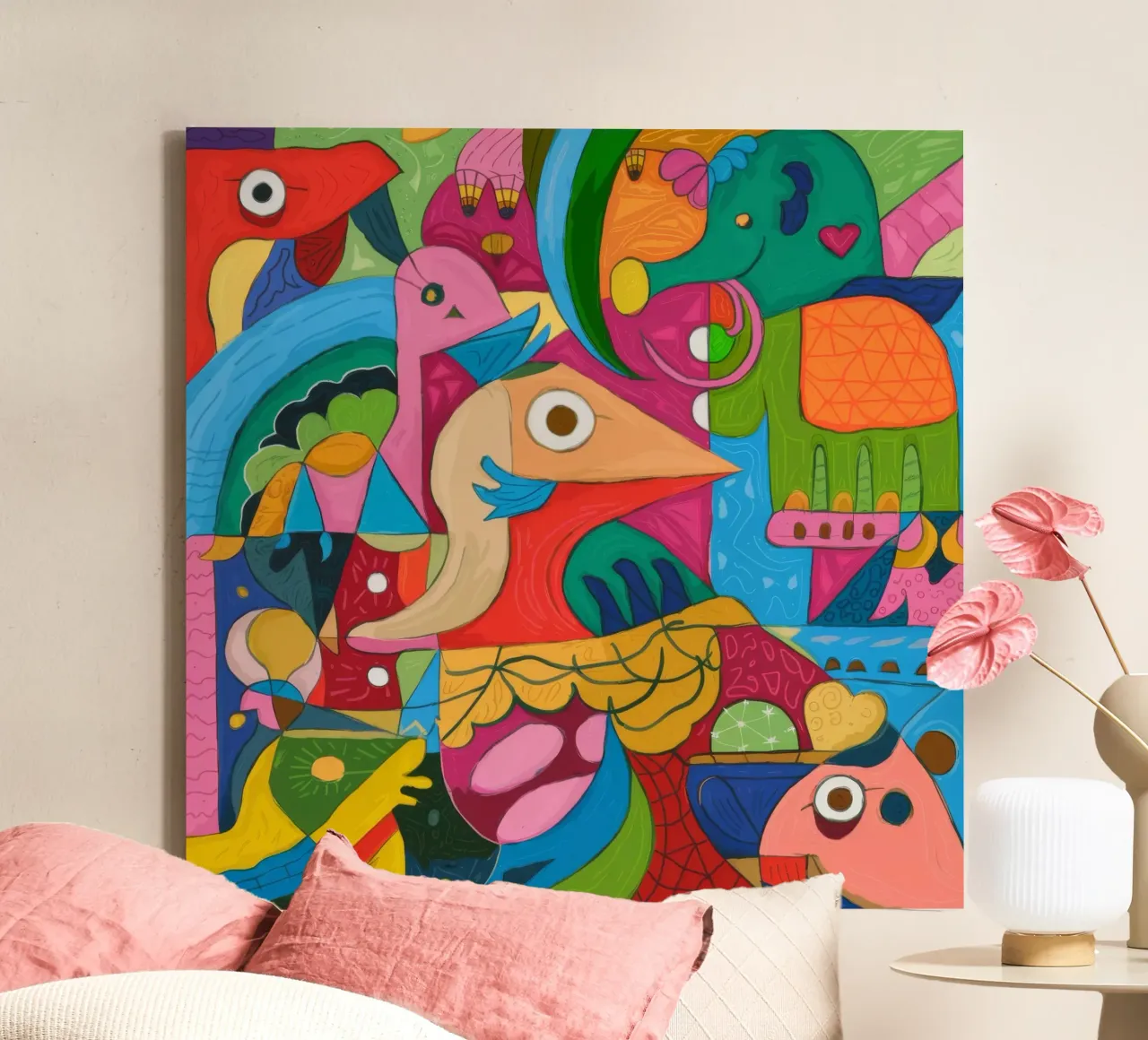 Kleurrijk abstract wonderland canvas met Baklijst van Monarco Virtuoso
