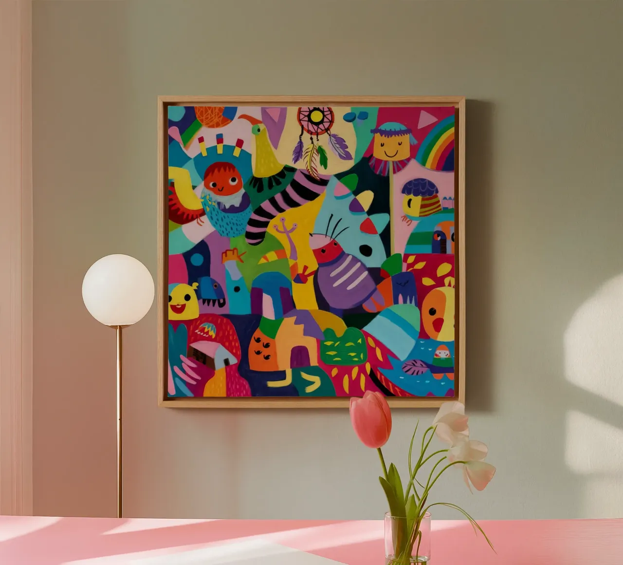 Speelse abstracte caleidoscoop canvas met Baklijst van Monarco Virtuoso