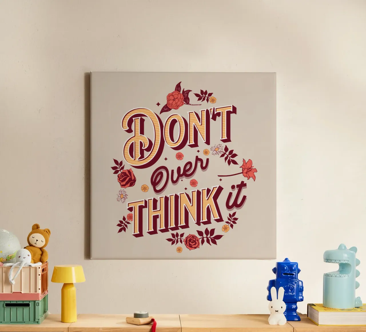 Denk er niet te lang over na canvas met Baklijst van Gunawan Rb