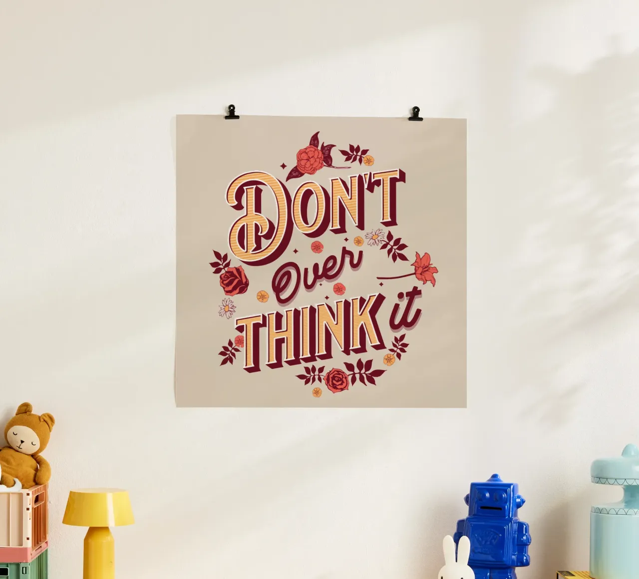 Denk er niet te lang over na poster met aluminium frame van Gunawan Rb