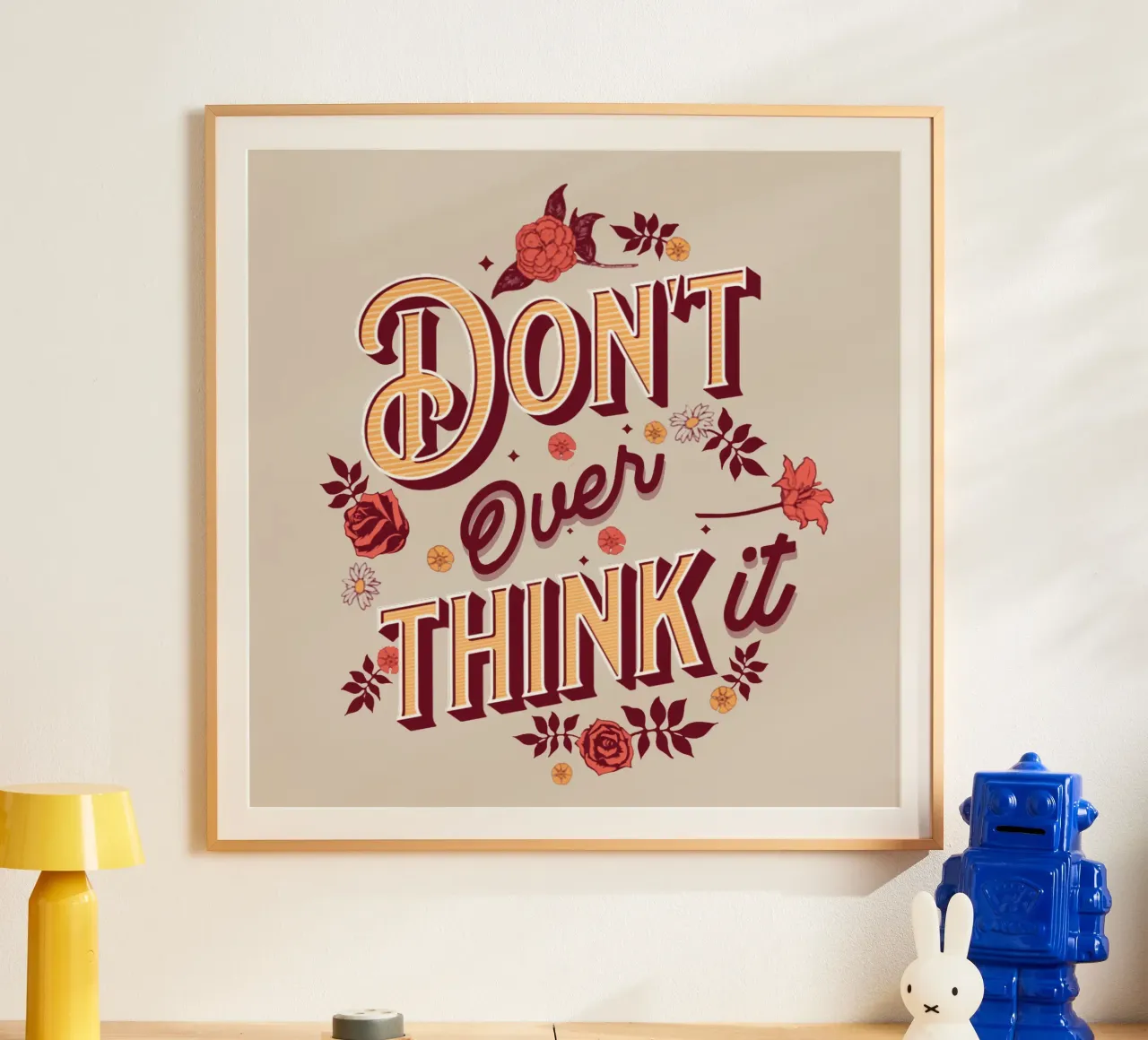 Denk er niet te lang over na poster met aluminium frame van Gunawan Rb